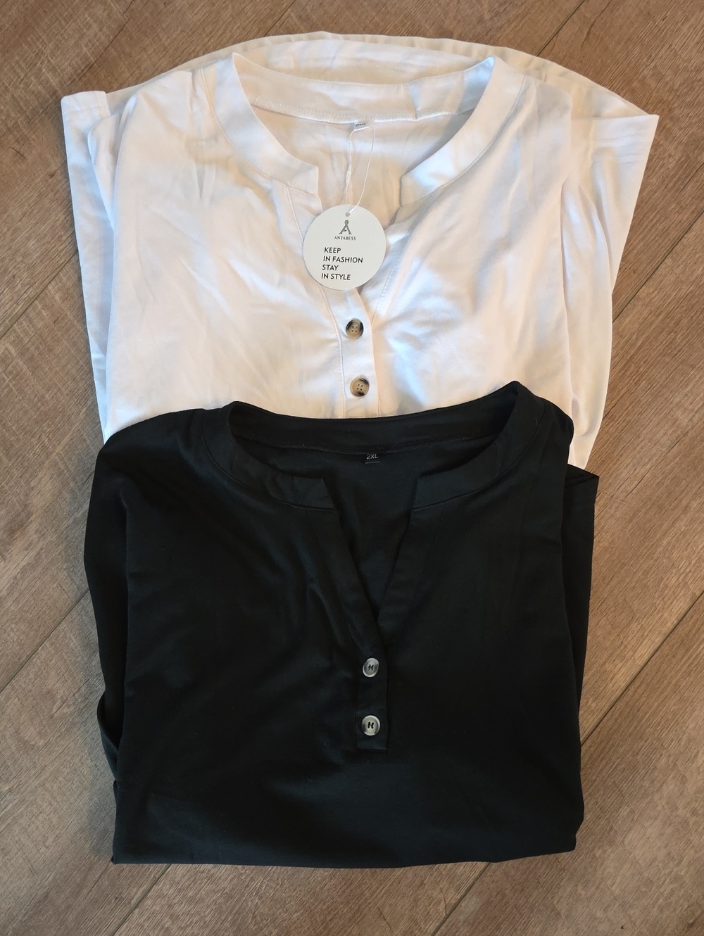 Bundle Of 2 Anrabess Short Sleeve Henley Shirts Black & White XXL